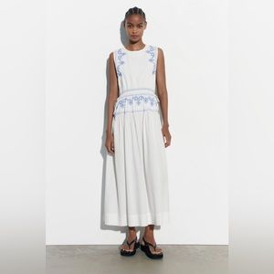ZARA Embroidered MIDI Dress, S, NWT
